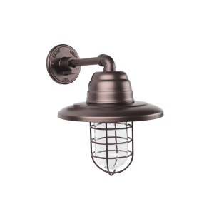 Our Atomic Warehouse Guard Sconce in Burnished Copper. Nautical Wire Guard & Clear Glass