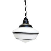 35cm Schoolhouse Industrial Chain Hung Pendant in Black Ace w/ Black Triple Banded Stripes