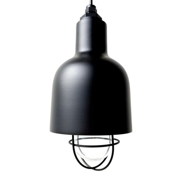 The Cafe Barn Pendant in Electro Black Ace w/ Nautical Wire Guard & Clear Glass