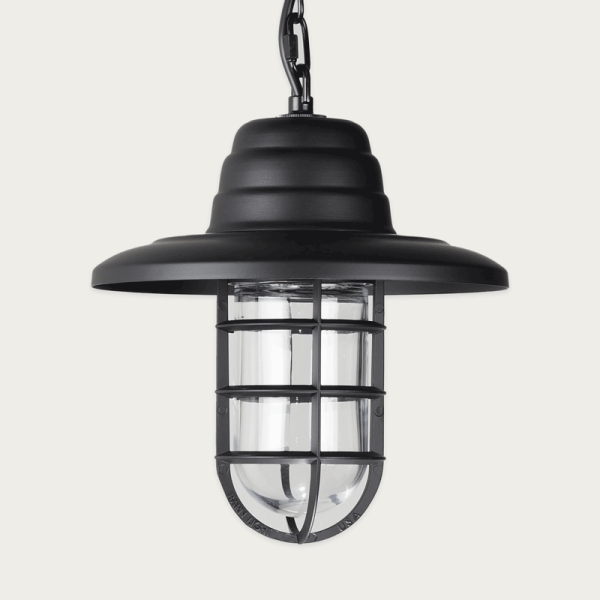 Nautical Styled Light in Black w/ Clear Glass & Black Chain