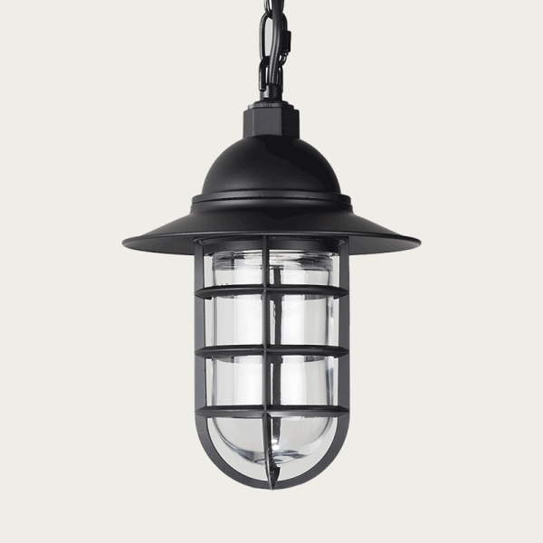 Black Nautical Light with Flare on Chain Suspension